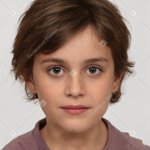 Neutral white child female with medium  brown hair and brown eyes