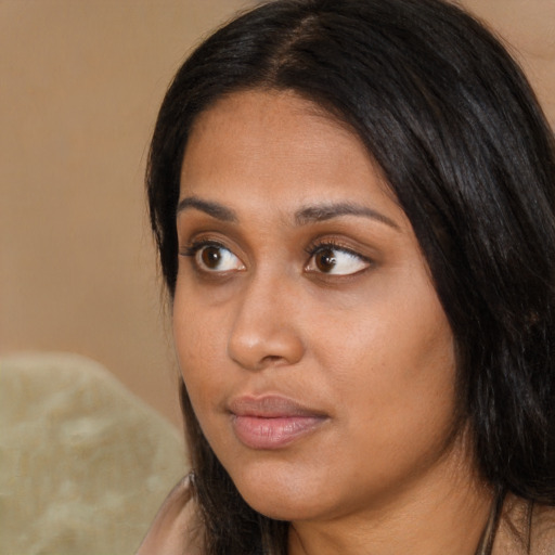 Neutral white young-adult female with long  black hair and brown eyes