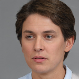 Neutral white adult female with short  brown hair and brown eyes