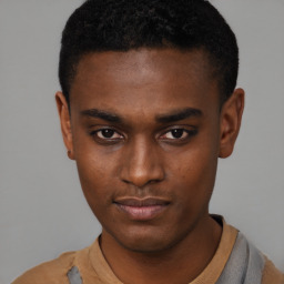 Neutral black young-adult male with short  brown hair and brown eyes