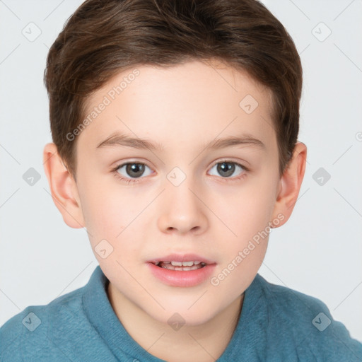 Neutral white child female with short  brown hair and brown eyes