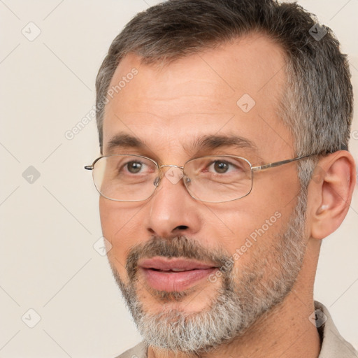 Neutral white adult male with short  brown hair and brown eyes