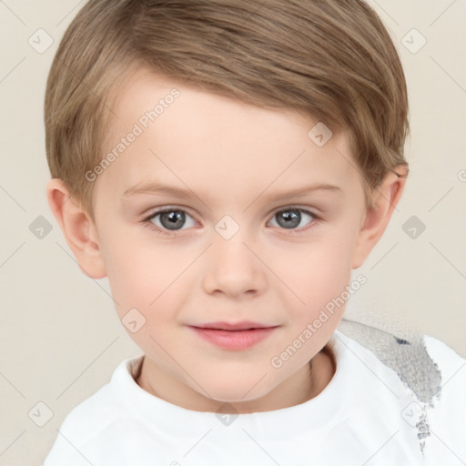 Joyful white child male with short  brown hair and brown eyes