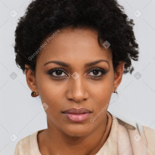 Neutral black young-adult female with short  brown hair and brown eyes