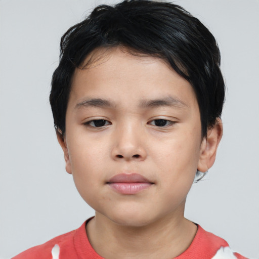 Neutral asian child male with short  brown hair and brown eyes