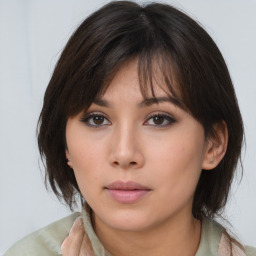 Neutral asian young-adult female with medium  brown hair and brown eyes