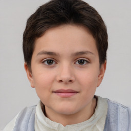 Joyful white child female with short  brown hair and brown eyes