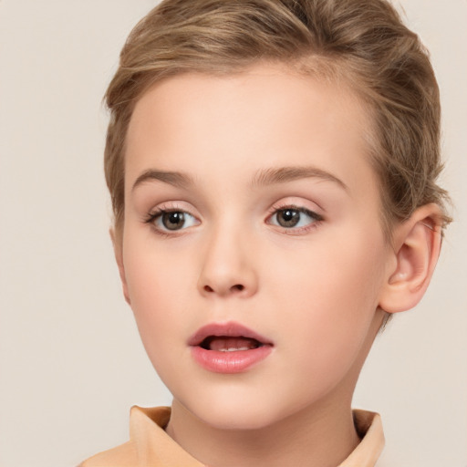 Neutral white child female with short  brown hair and brown eyes