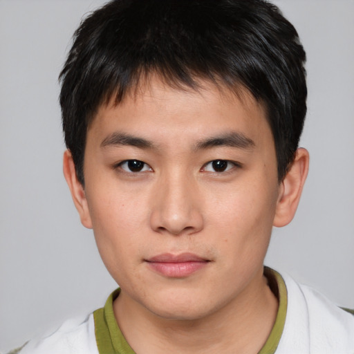 Neutral asian young-adult male with short  brown hair and brown eyes