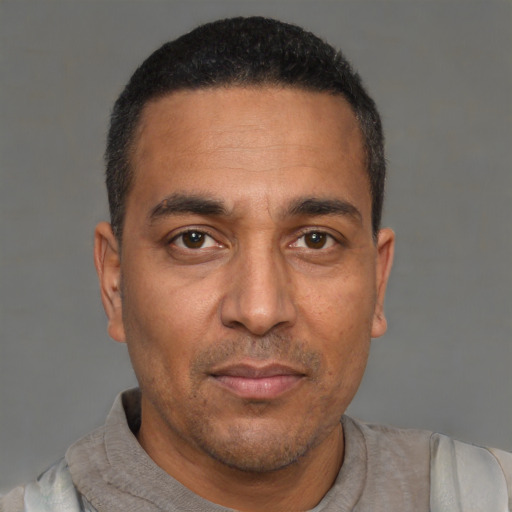 Neutral white adult male with short  brown hair and brown eyes
