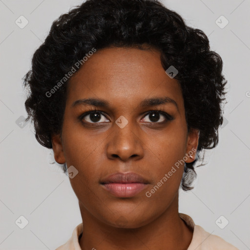 Neutral black young-adult female with short  brown hair and brown eyes