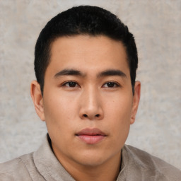 Neutral asian young-adult male with short  black hair and brown eyes