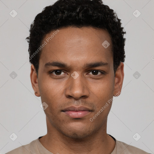 Neutral white young-adult male with short  black hair and brown eyes