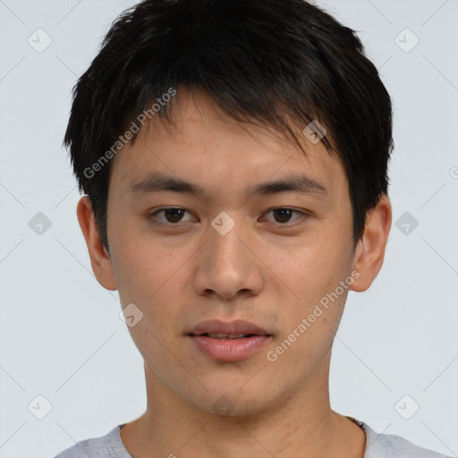 Neutral asian young-adult male with short  brown hair and brown eyes