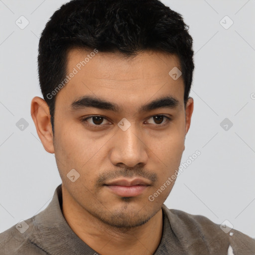 Neutral asian young-adult male with short  black hair and brown eyes