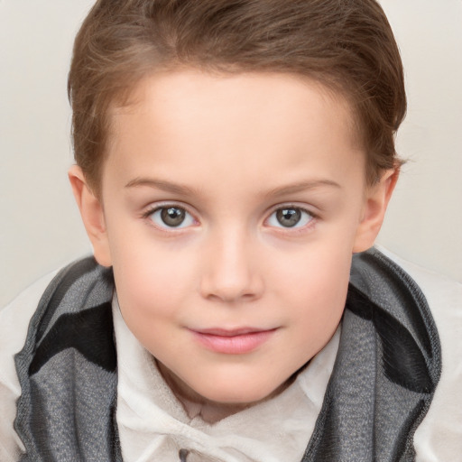 Neutral white child female with short  brown hair and blue eyes