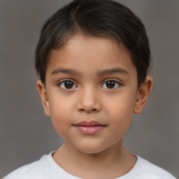 Joyful white child male with short  brown hair and brown eyes