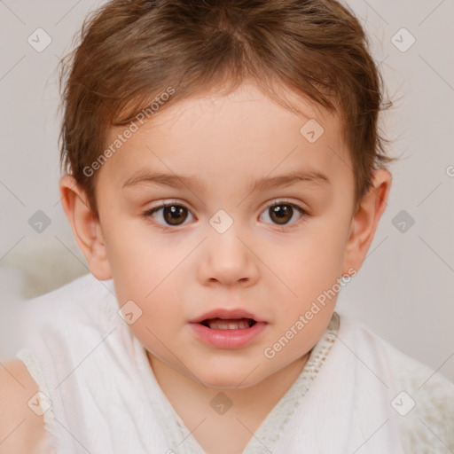 Neutral white child female with short  brown hair and brown eyes