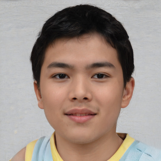 Neutral asian child male with short  black hair and brown eyes