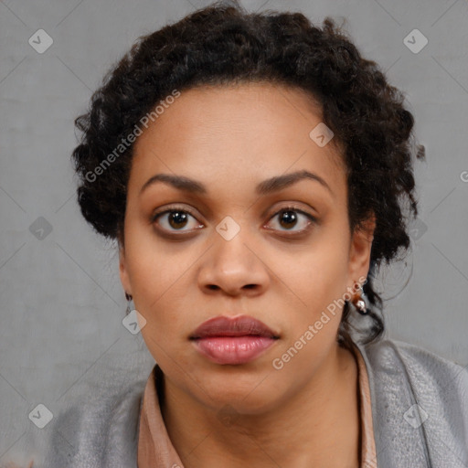 Neutral black young-adult female with short  brown hair and brown eyes