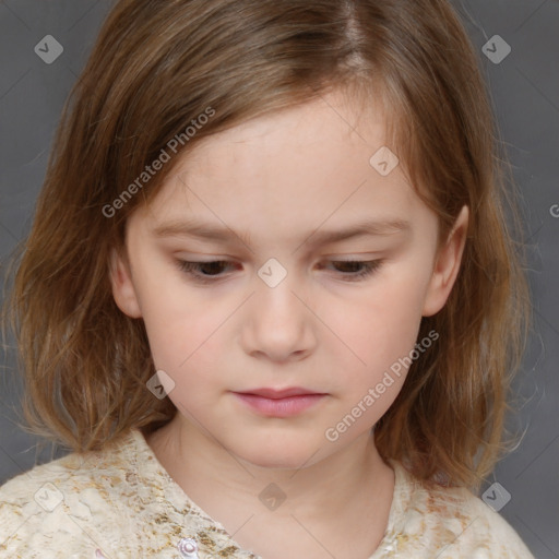 Neutral white child female with medium  brown hair and brown eyes