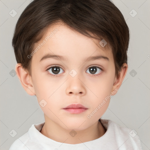 Neutral white child female with short  brown hair and brown eyes