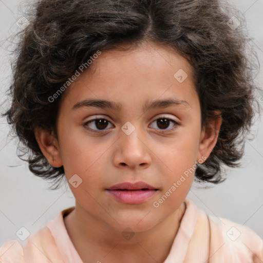 Neutral white child female with medium  brown hair and brown eyes