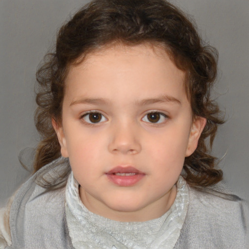 Neutral white child female with medium  brown hair and brown eyes