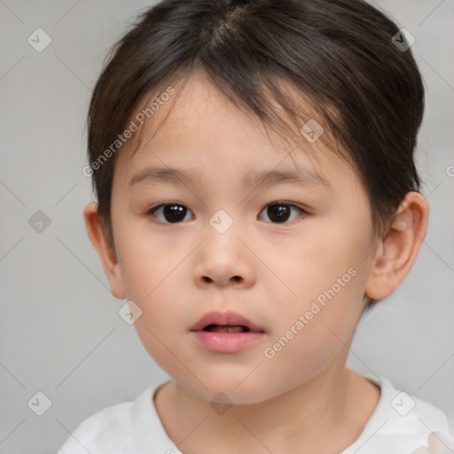 Neutral white child female with short  brown hair and brown eyes