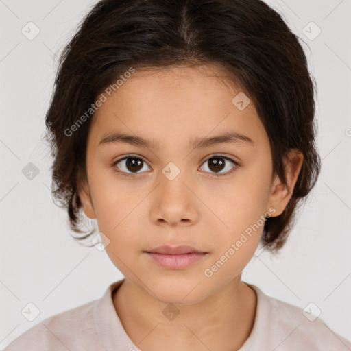 Neutral white child female with medium  brown hair and brown eyes