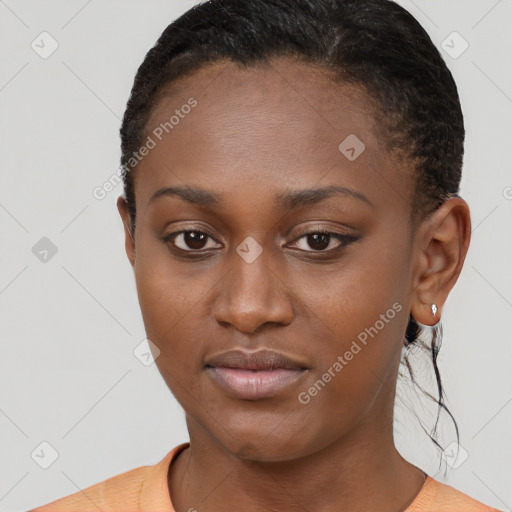 Neutral black young-adult female with short  brown hair and brown eyes