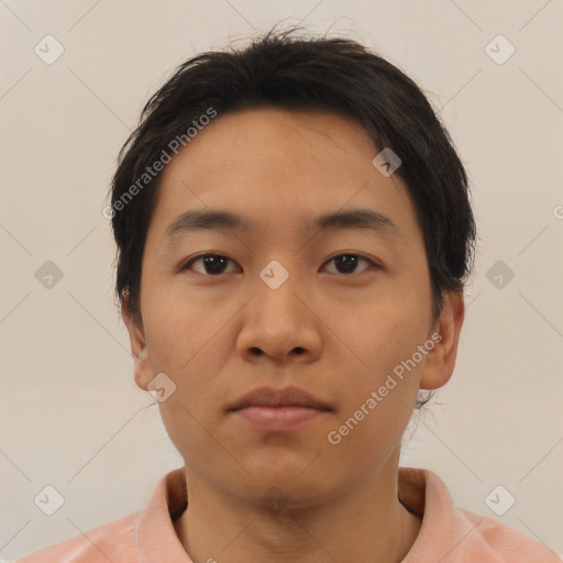 Neutral asian young-adult male with short  brown hair and brown eyes