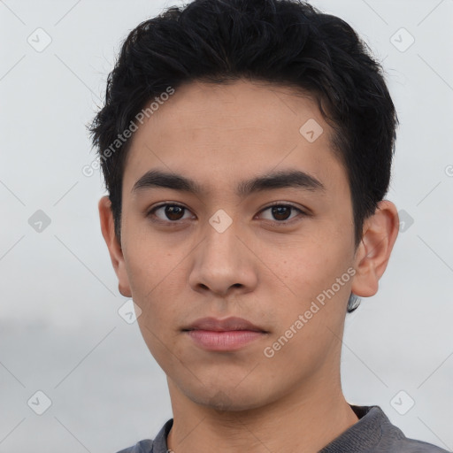 Neutral asian young-adult male with short  black hair and brown eyes