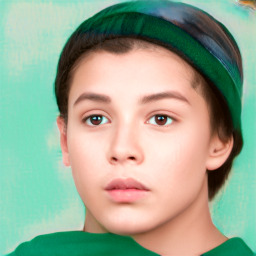 Neutral white young-adult female with short  brown hair and brown eyes