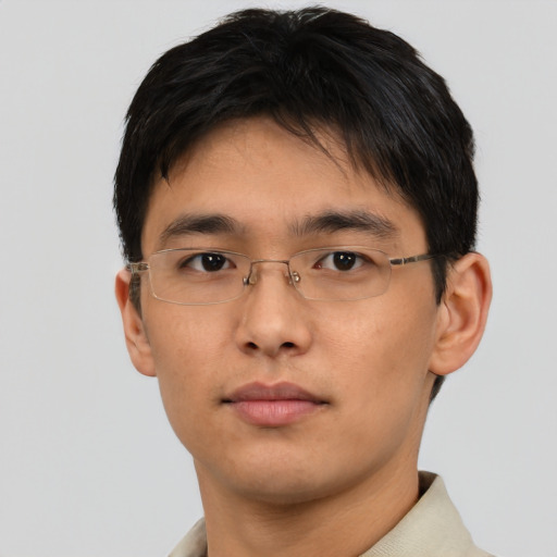 Neutral asian young-adult male with short  brown hair and brown eyes