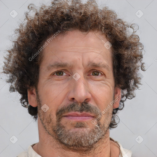 Neutral white middle-aged male with short  brown hair and brown eyes