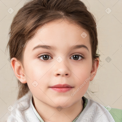 Neutral white child female with short  brown hair and brown eyes