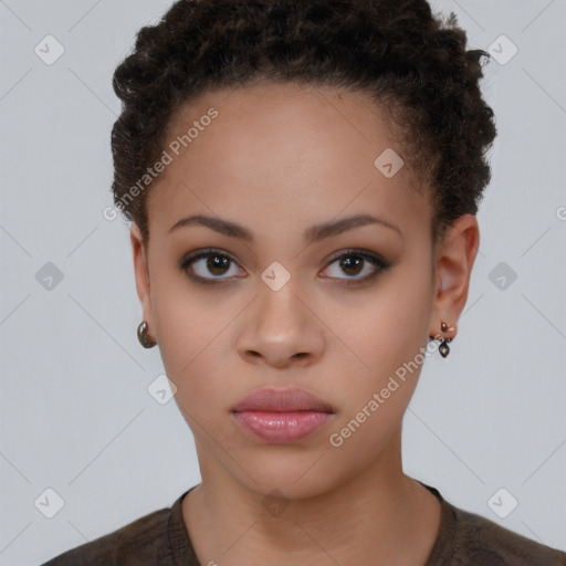 Neutral black young-adult female with short  brown hair and brown eyes