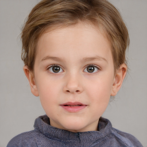 Neutral white child female with short  brown hair and blue eyes