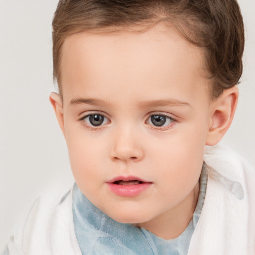 Neutral white child female with short  brown hair and brown eyes