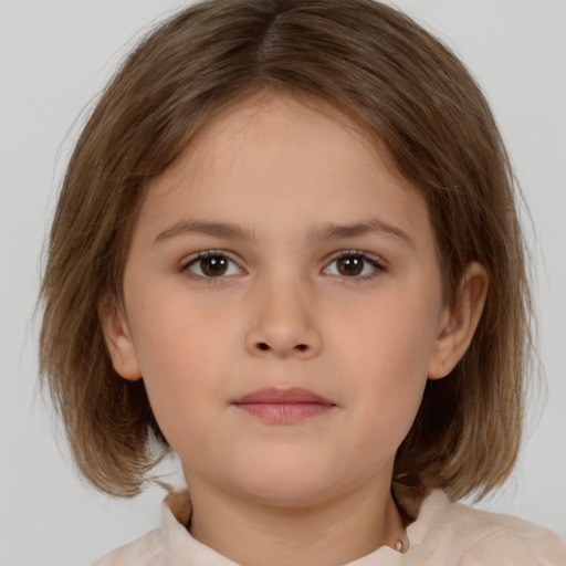 Neutral white child female with medium  brown hair and brown eyes