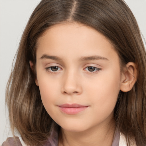 Neutral white child female with long  brown hair and brown eyes