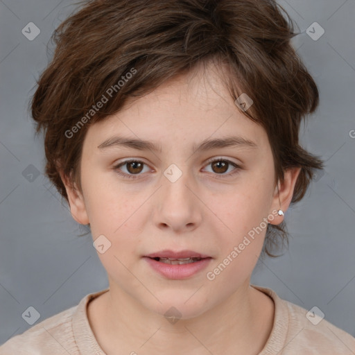 Neutral white child female with medium  brown hair and brown eyes