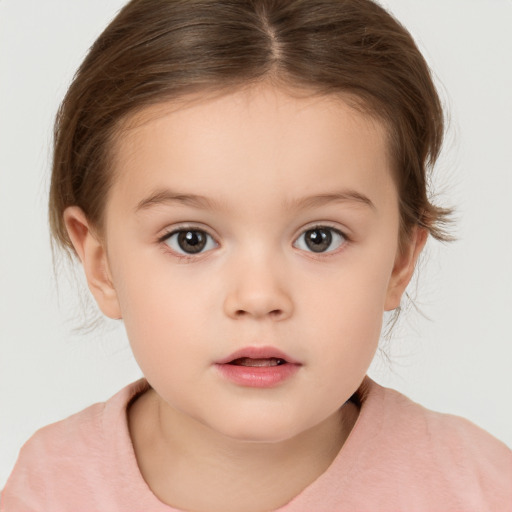 Neutral white child female with medium  brown hair and brown eyes