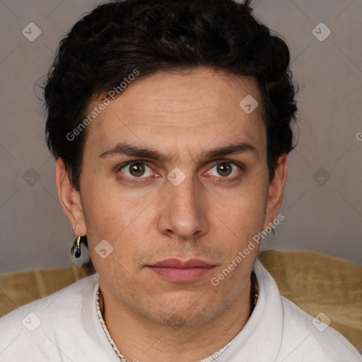 Neutral white adult male with short  brown hair and brown eyes