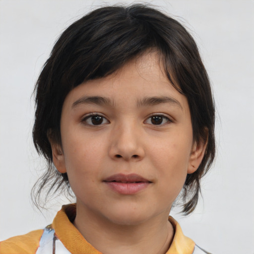 Neutral asian child female with medium  brown hair and brown eyes
