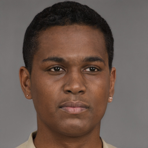 Neutral black young-adult male with short  brown hair and brown eyes