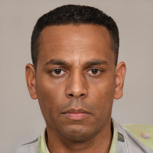 Neutral latino adult male with short  brown hair and brown eyes