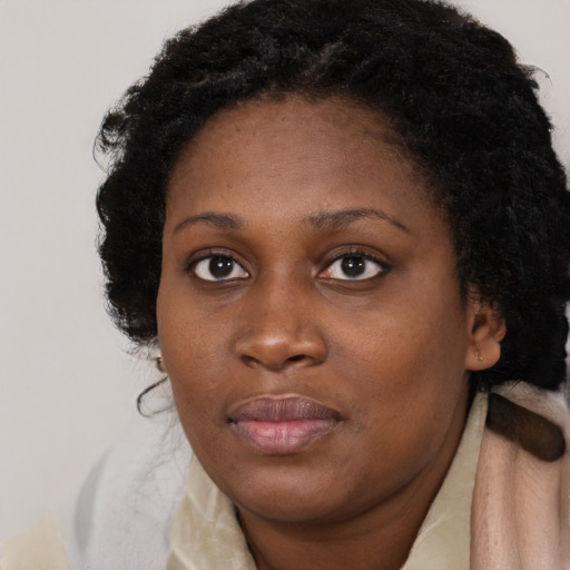 Neutral black young-adult female with long  black hair and brown eyes