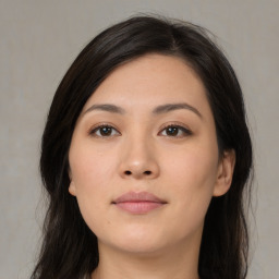 Neutral asian young-adult female with medium  black hair and brown eyes